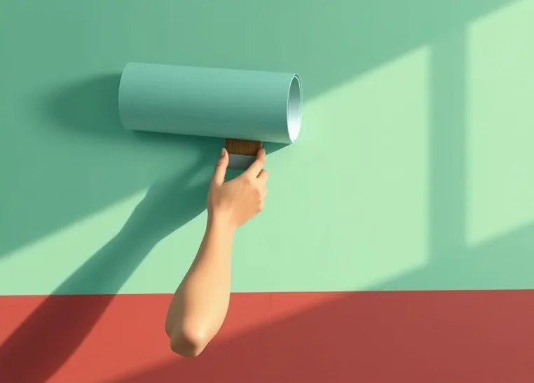 Pose de papier peint, rouleau et brosse à maroufler